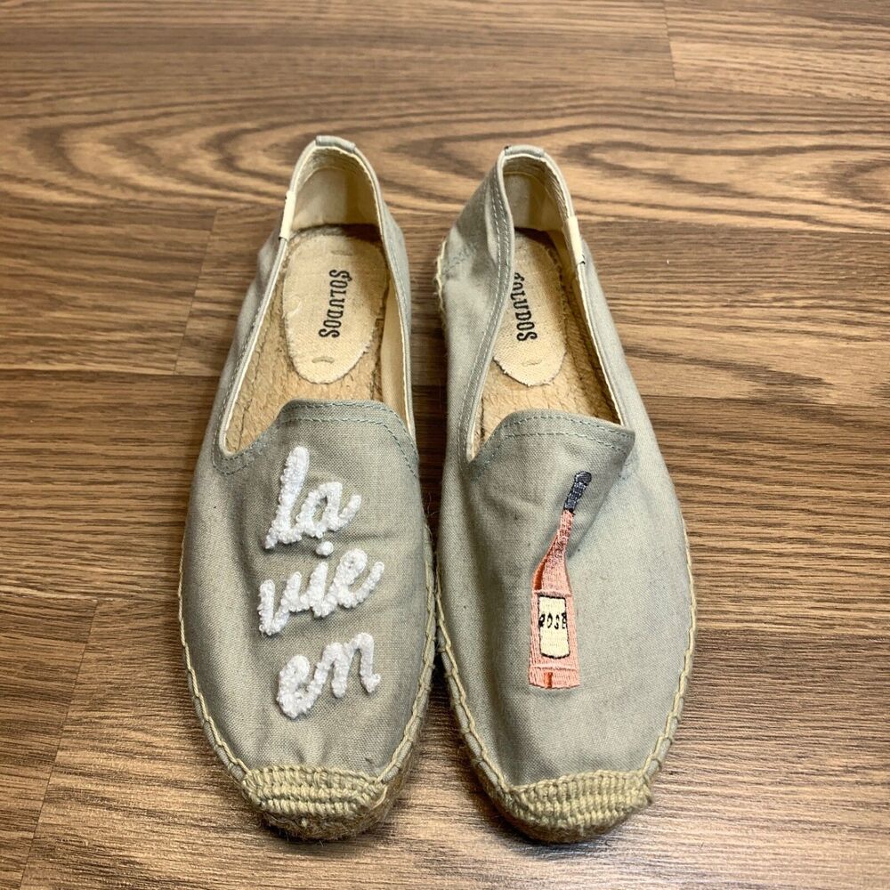 Soludos Pale Blue La Vie En Rosé Espadrille Flats Slip On Shoes US 7 | 37.5 EUC
